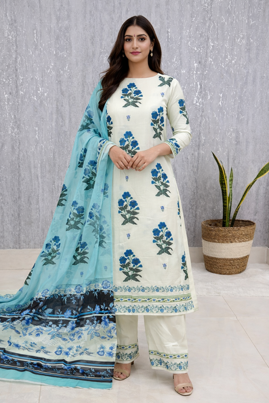 Printed Lawn Dress Set with Cotton Dupatta