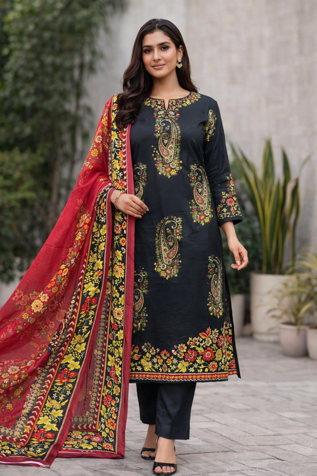 Printed Lawn Dress Set with Cotton Dupatta