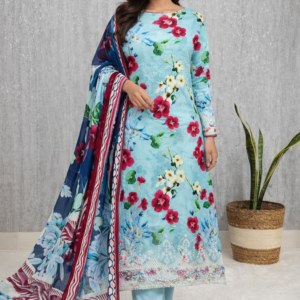 Embroidered Lawn Unstitched Suit with Cotton Dupatta