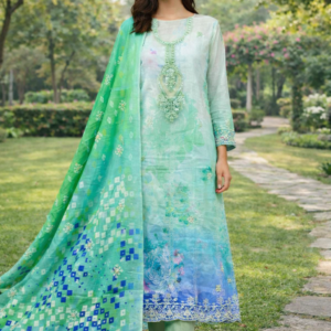 Printed Lawn Dress Set with Embroidered Neck Patch & Daman