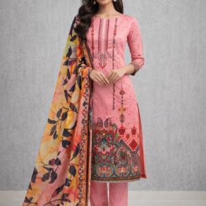Printed Lawn Dress Set with Embroidered Neck & Cotton Dupatta