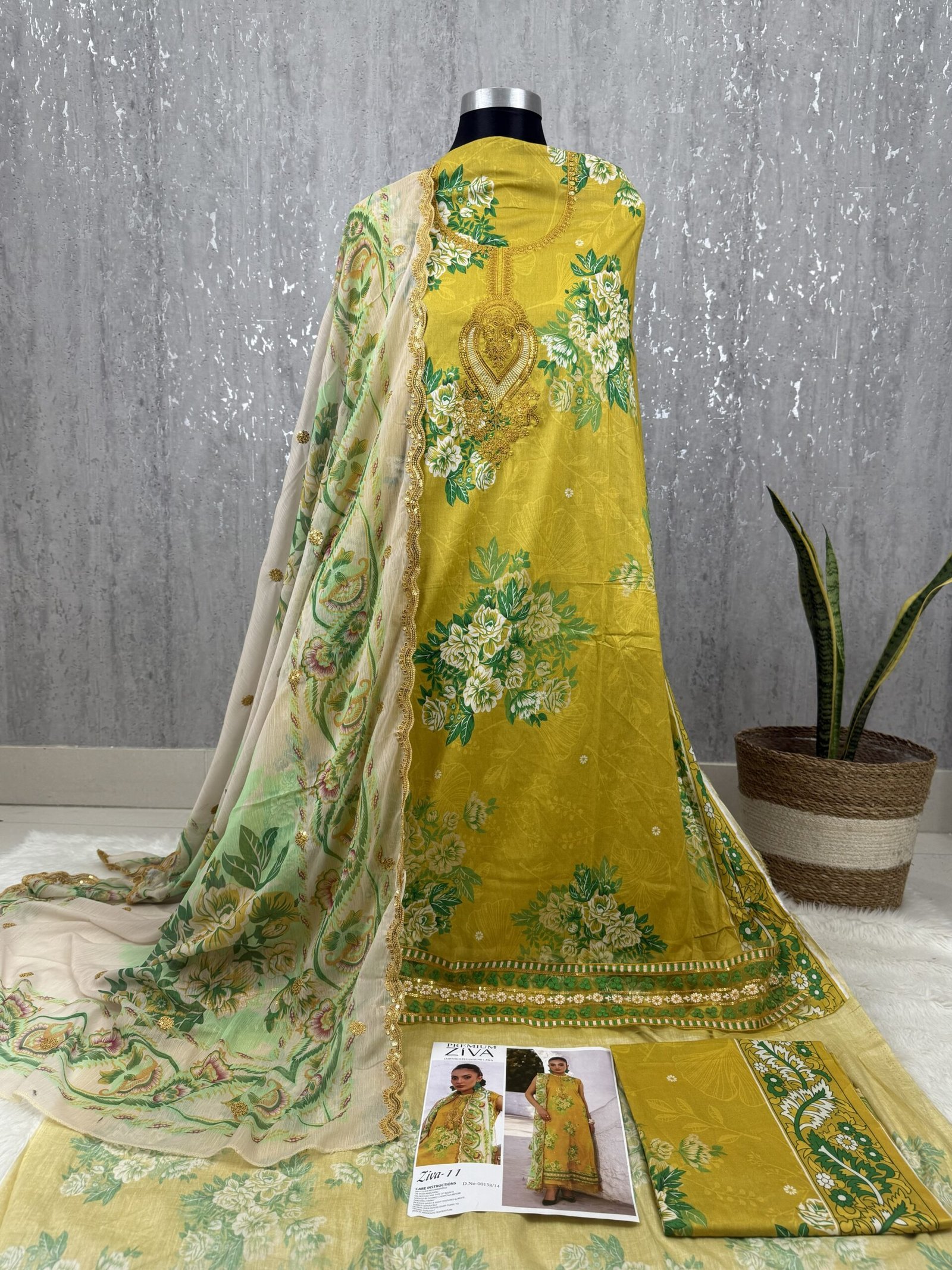 Digital Printed Lawn Suit with Organza Sequin Embellishment - Image 2