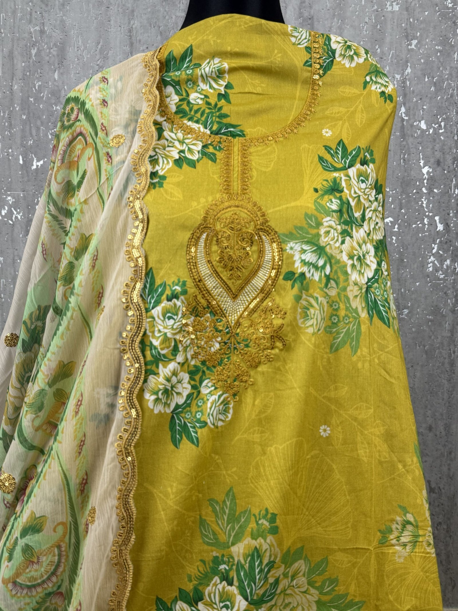 Digital Printed Lawn Suit with Organza Sequin Embellishment - Image 3