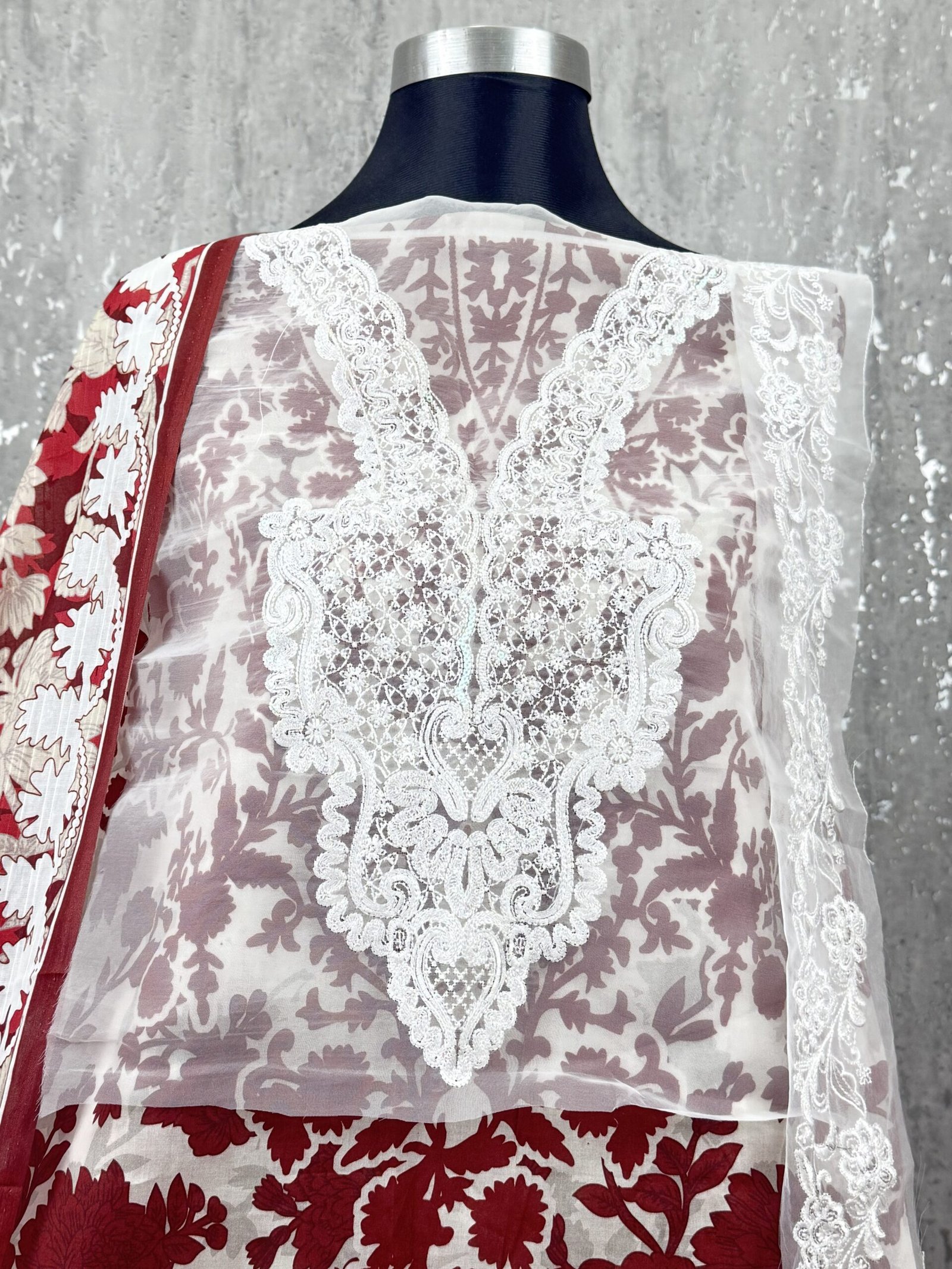 Digital Printed Cotton Suit with Organza Embroidered Details - Image 3