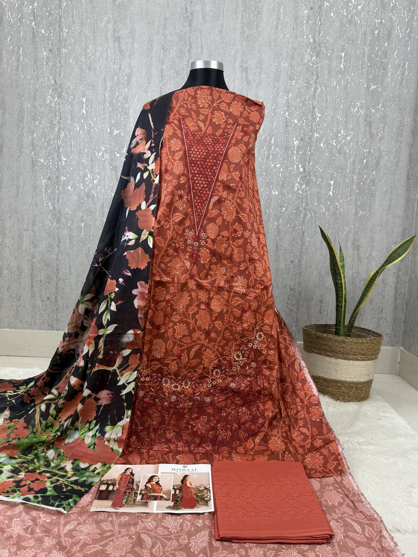 Printed Lawn Suit with Cotton Dupatta & Embroidered Neck & Daman - Image 2
