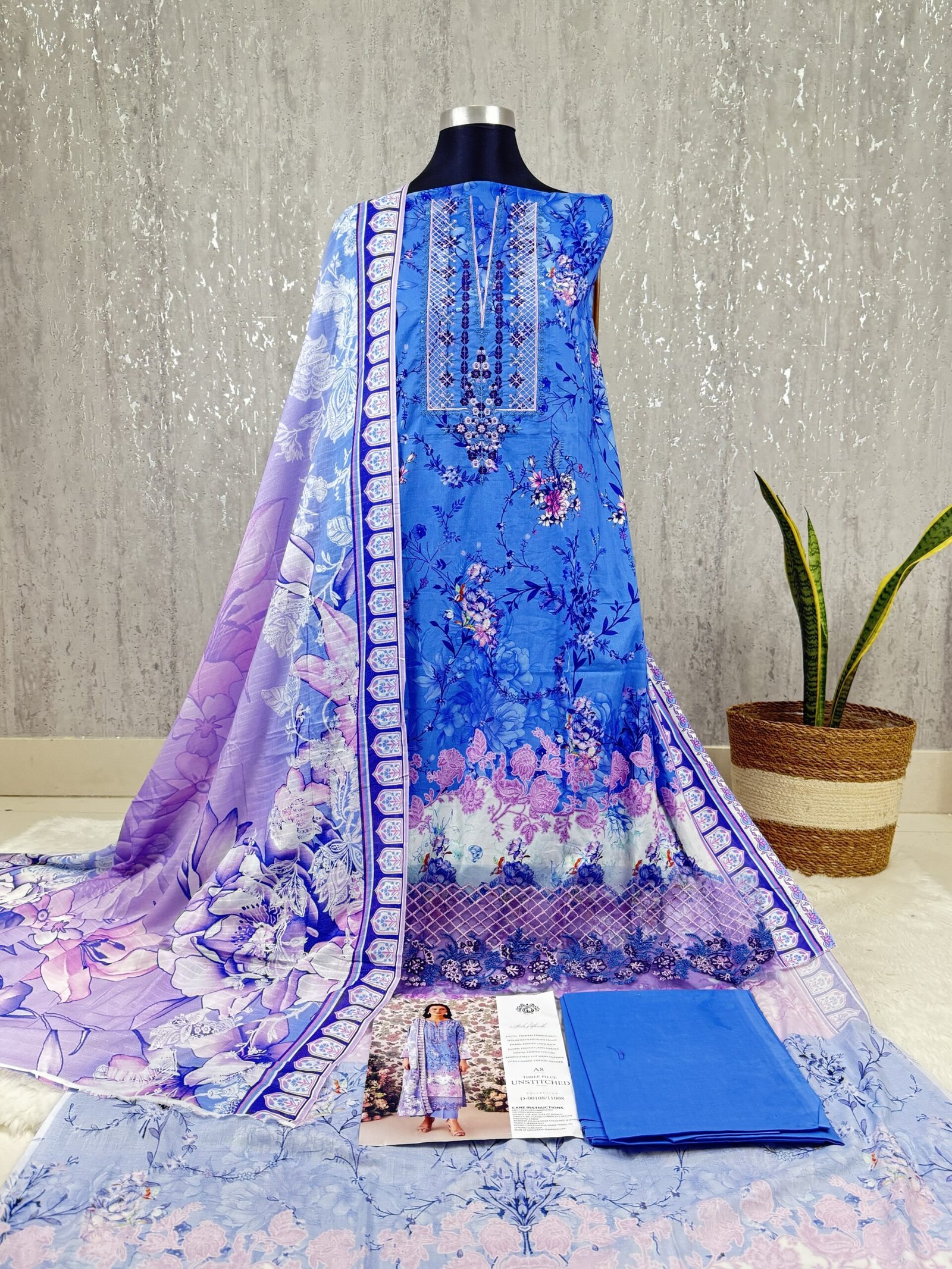 Printed Lawn Dress Set with Embroidered Neck & Daman Panel - Image 2