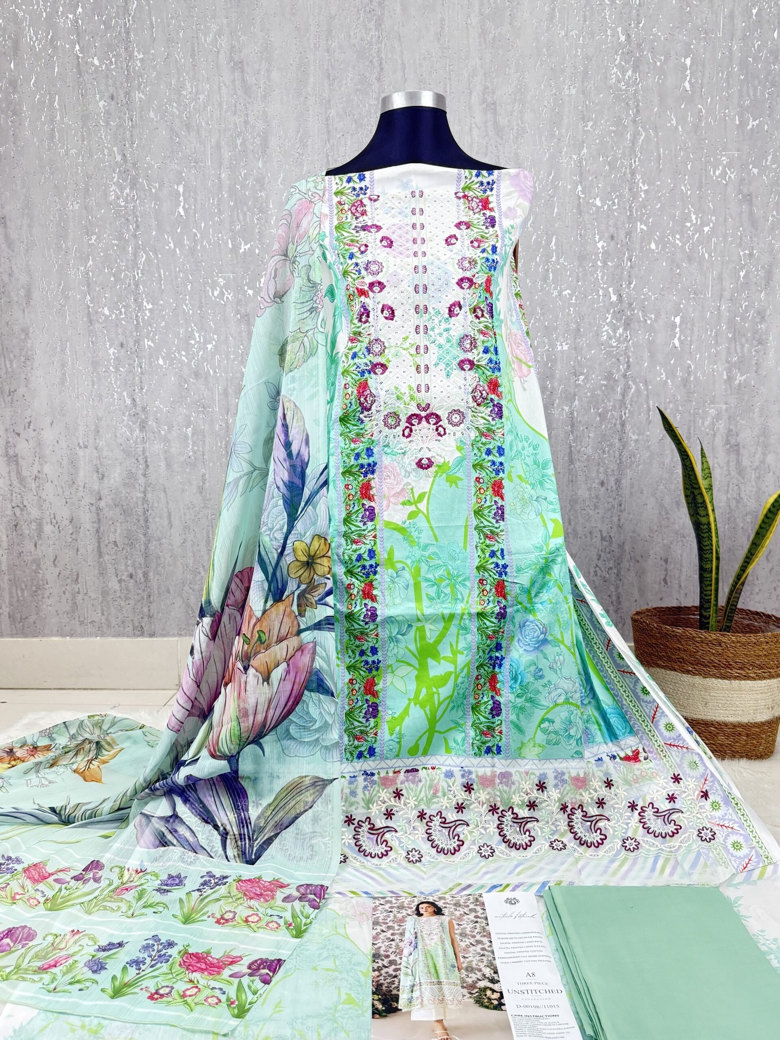 Printed Lawn Dress Set with Embroidered Neck & Daman Panel and Jorjet Dupatta - Image 3