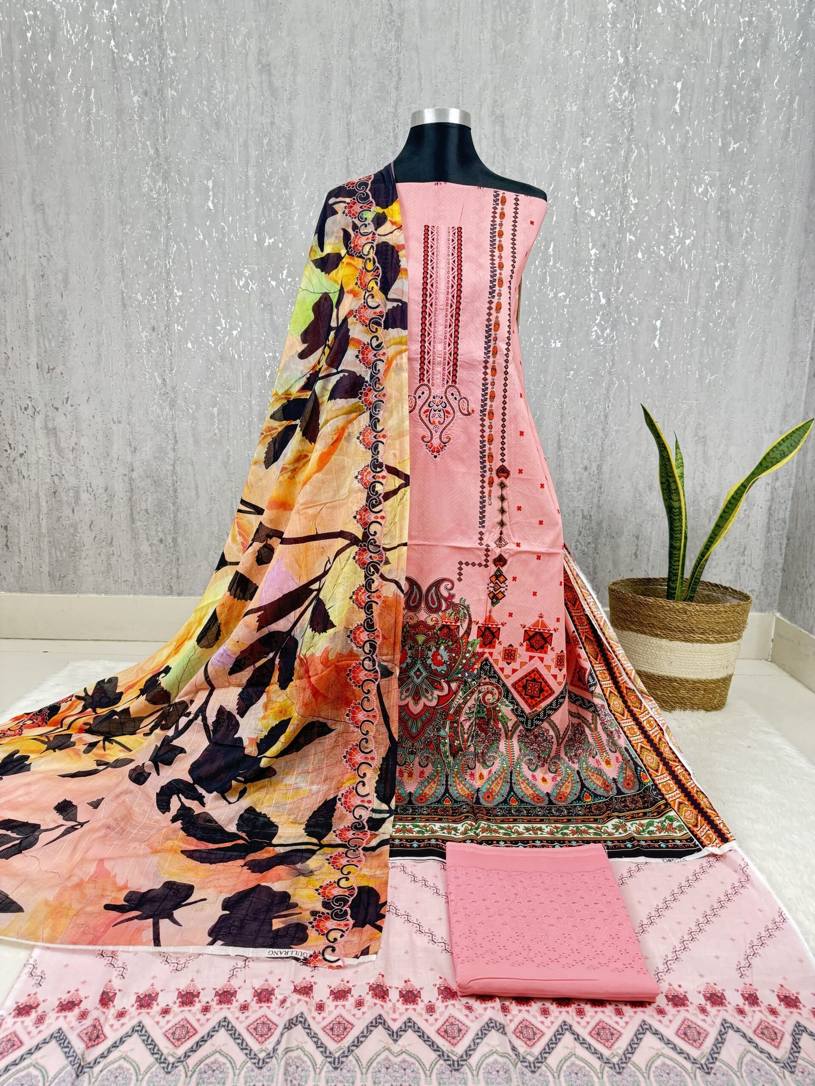 Printed Lawn Dress Set with Embroidered Neck & Cotton Dupatta - Image 2