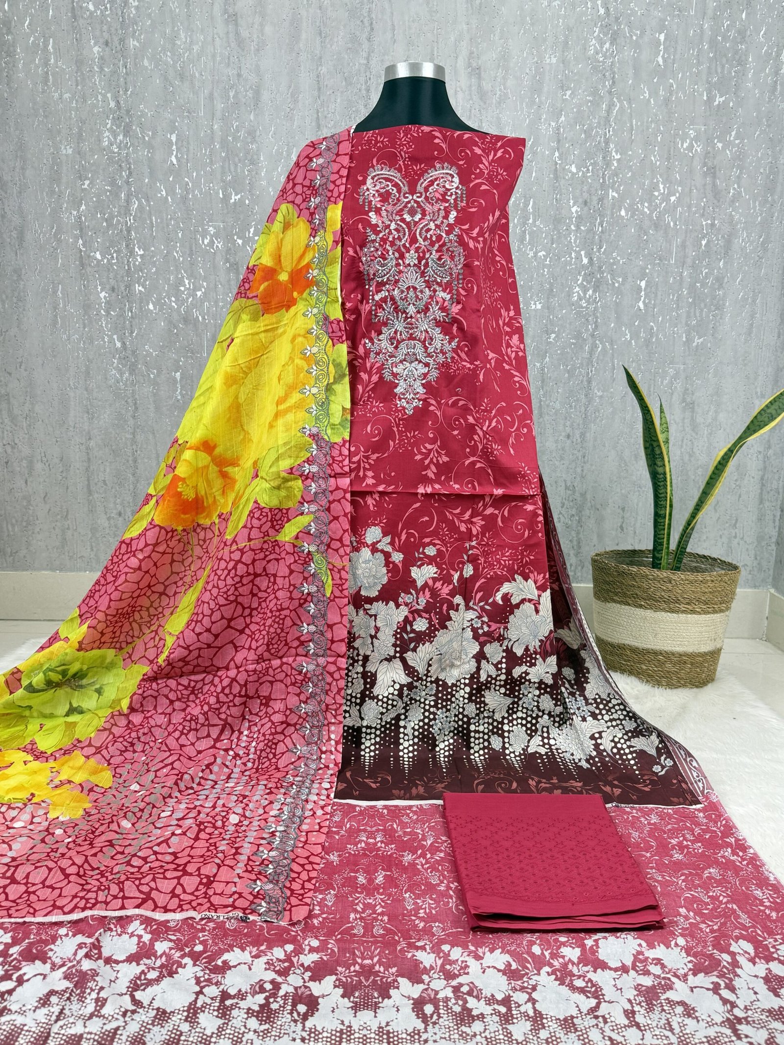 Printed Lawn Dress Set with Embroidered Neck & Cotton Dupatta - Image 2