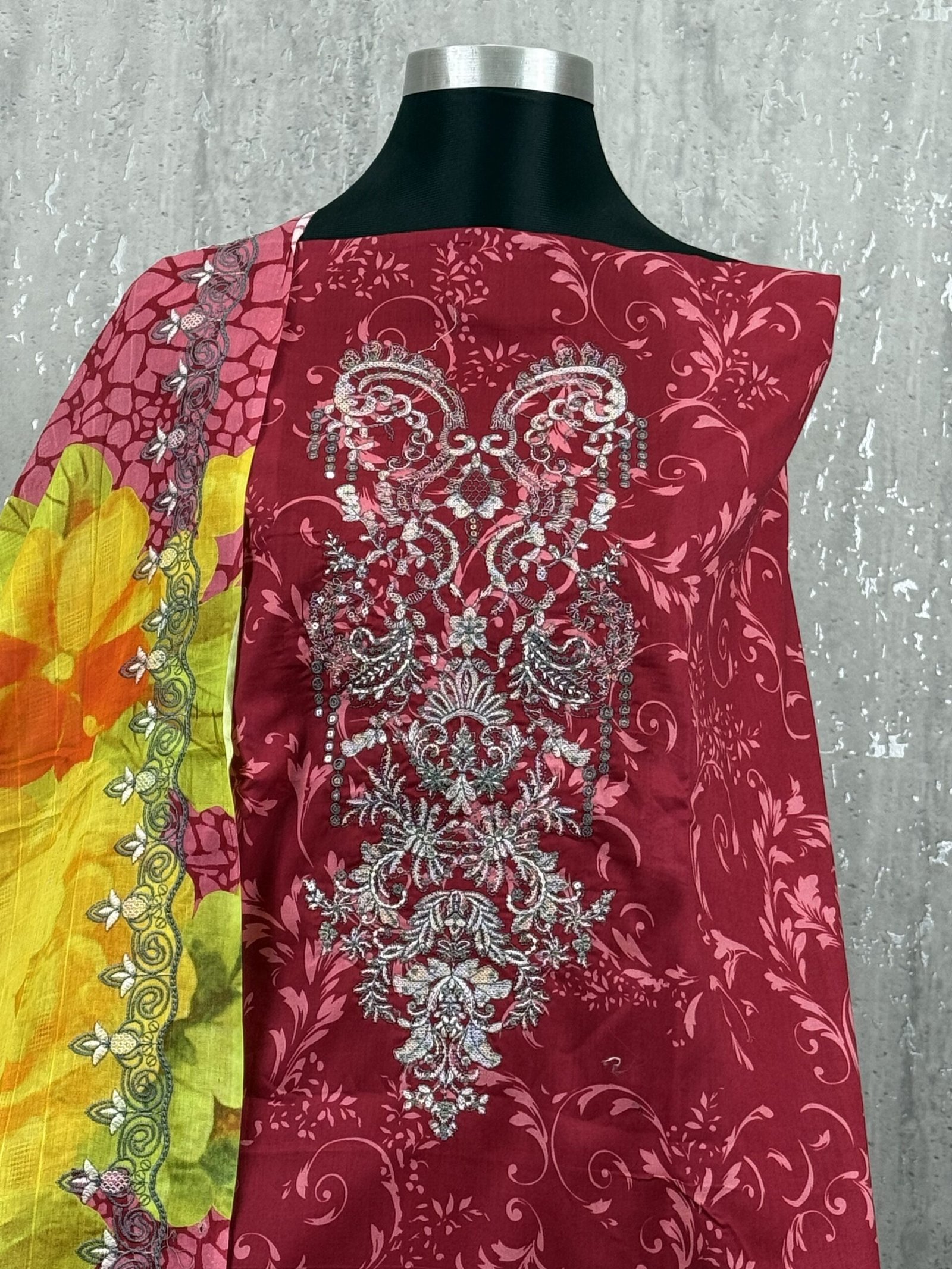 Printed Lawn Dress Set with Embroidered Neck & Cotton Dupatta - Image 3