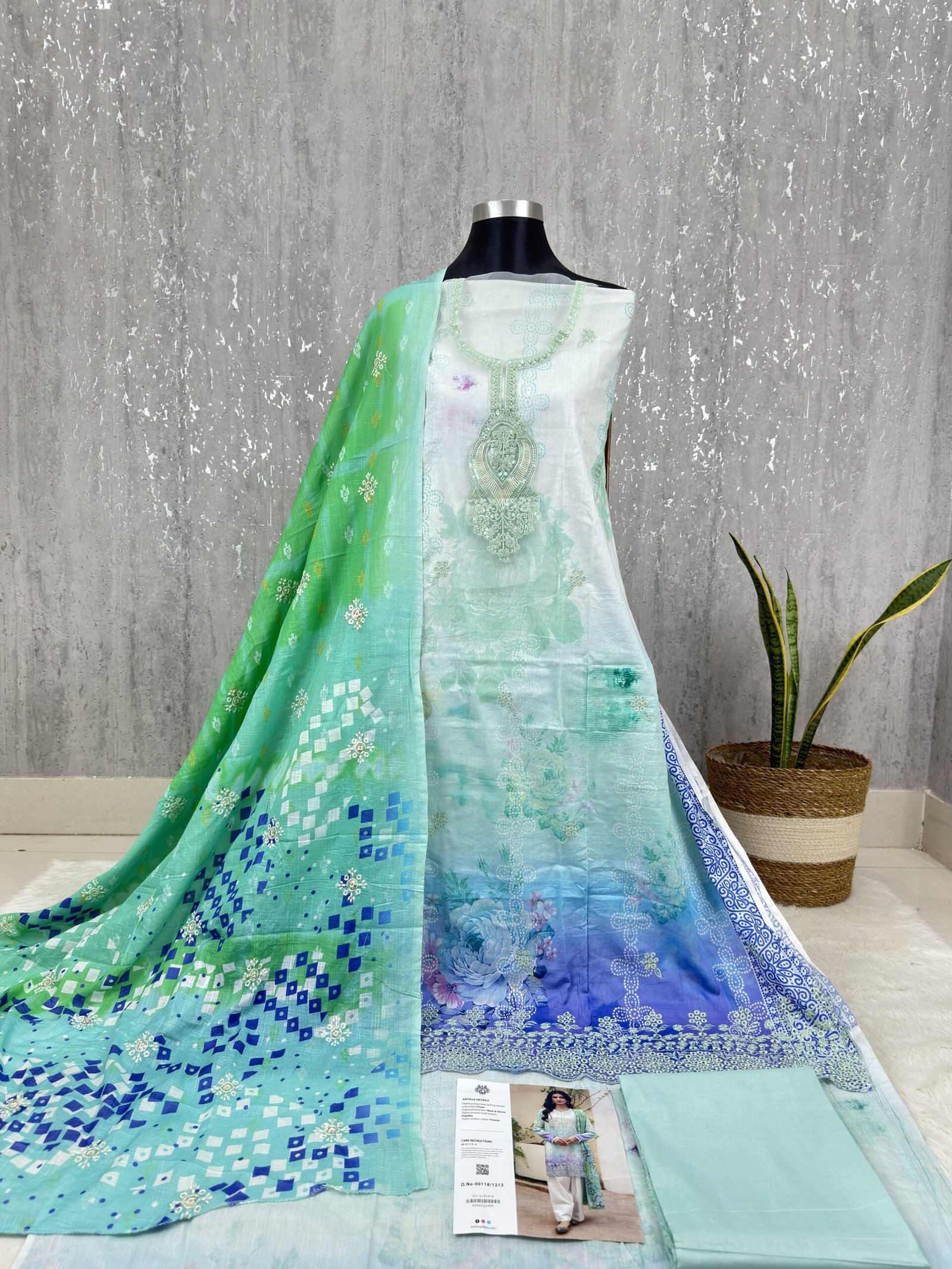 Printed Lawn Dress Set with Embroidered Neck Patch & Daman - Image 2