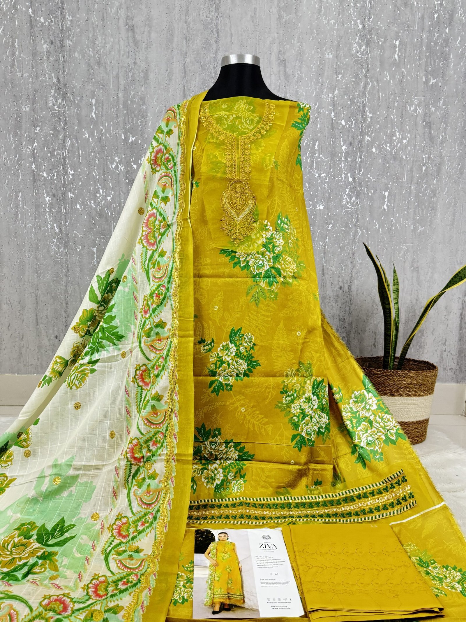 Digital Printed Lawn Suit with Organza Sequin Embroidery & Cotton Dupatta - Image 2
