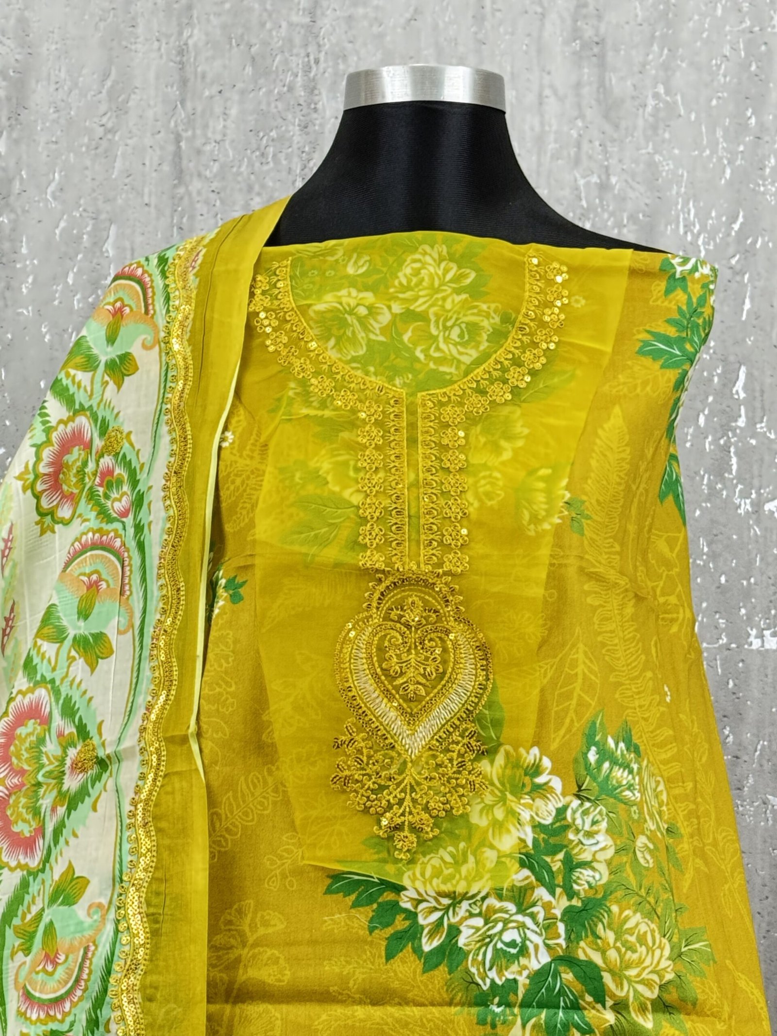 Digital Printed Lawn Suit with Organza Sequin Embroidery & Cotton Dupatta - Image 3