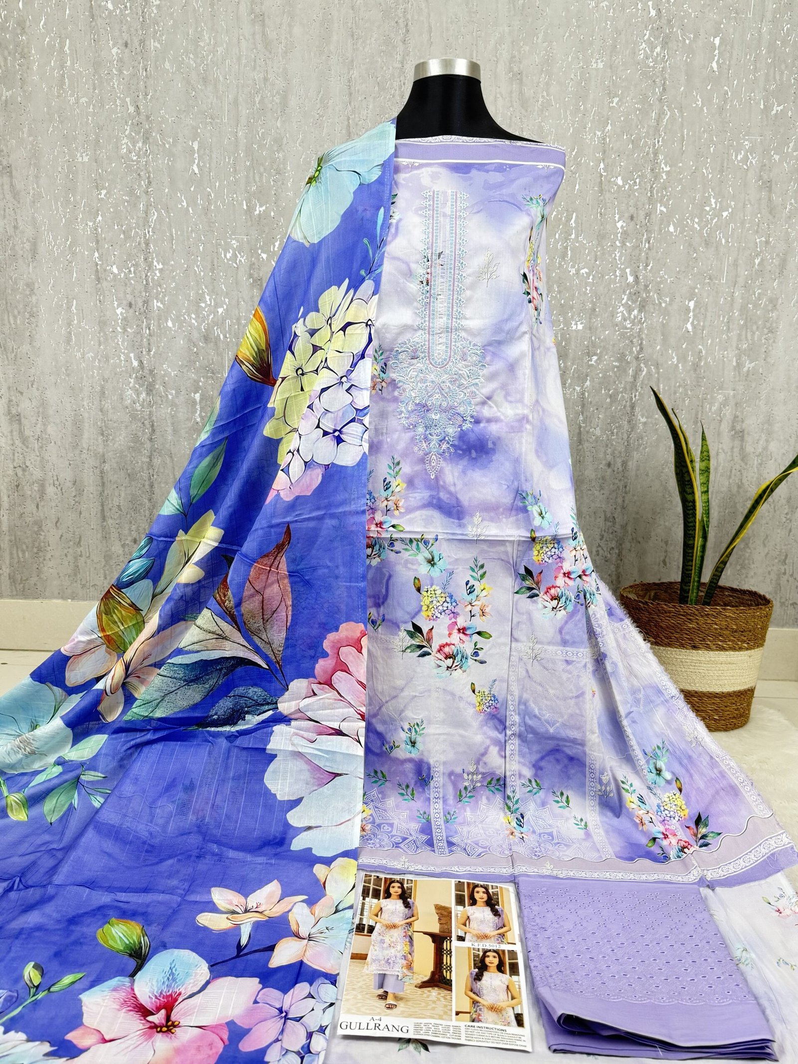 Printed Lawn Dress Set with Embroidered Neck & Cotton Dupatta - Image 2