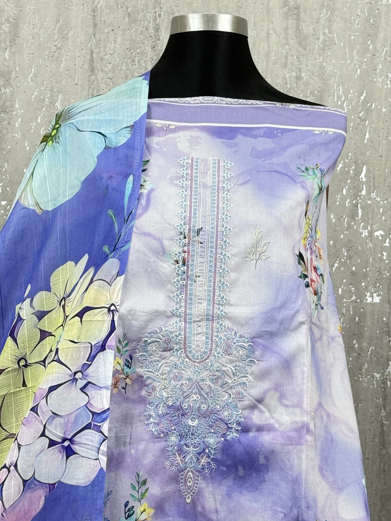 Printed Lawn Dress Set with Embroidered Neck & Cotton Dupatta - Image 3