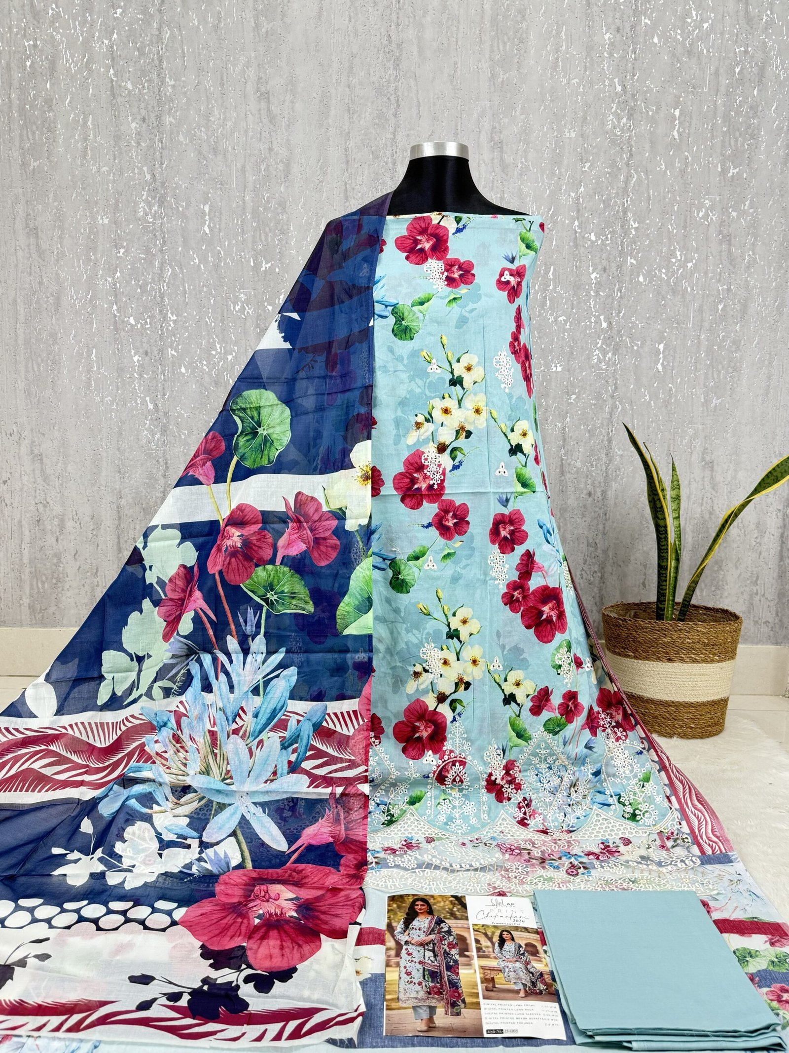 Embroidered Lawn Unstitched Suit with Cotton Dupatta - Image 2