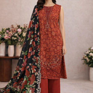 Printed Lawn Suit with Cotton Dupatta & Embroidered Neck & Daman