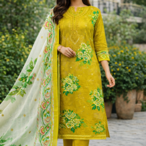 Digital Printed Lawn Suit with Organza Sequin Embroidery & Cotton Dupatta