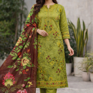 Printed Lawn Suit with Cotton Dupatta & Embroidered Neck Cutwork