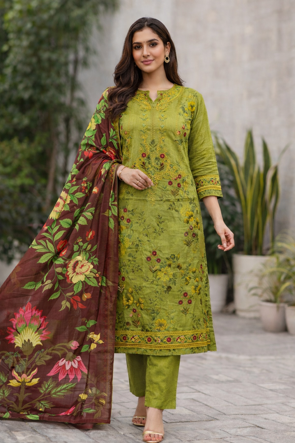 Printed Lawn Suit with Cotton Dupatta & Embroidered Neck Cutwork
