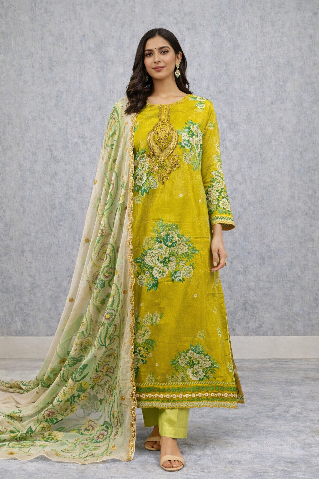 Digital Printed Lawn Suit with Organza Sequin Embellishment