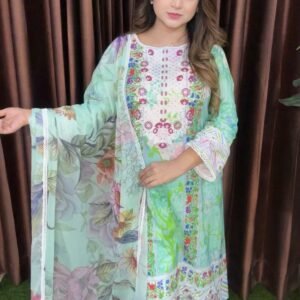 Printed Lawn Dress Set with Embroidered Neck & Daman Panel and Jorjet Dupatta