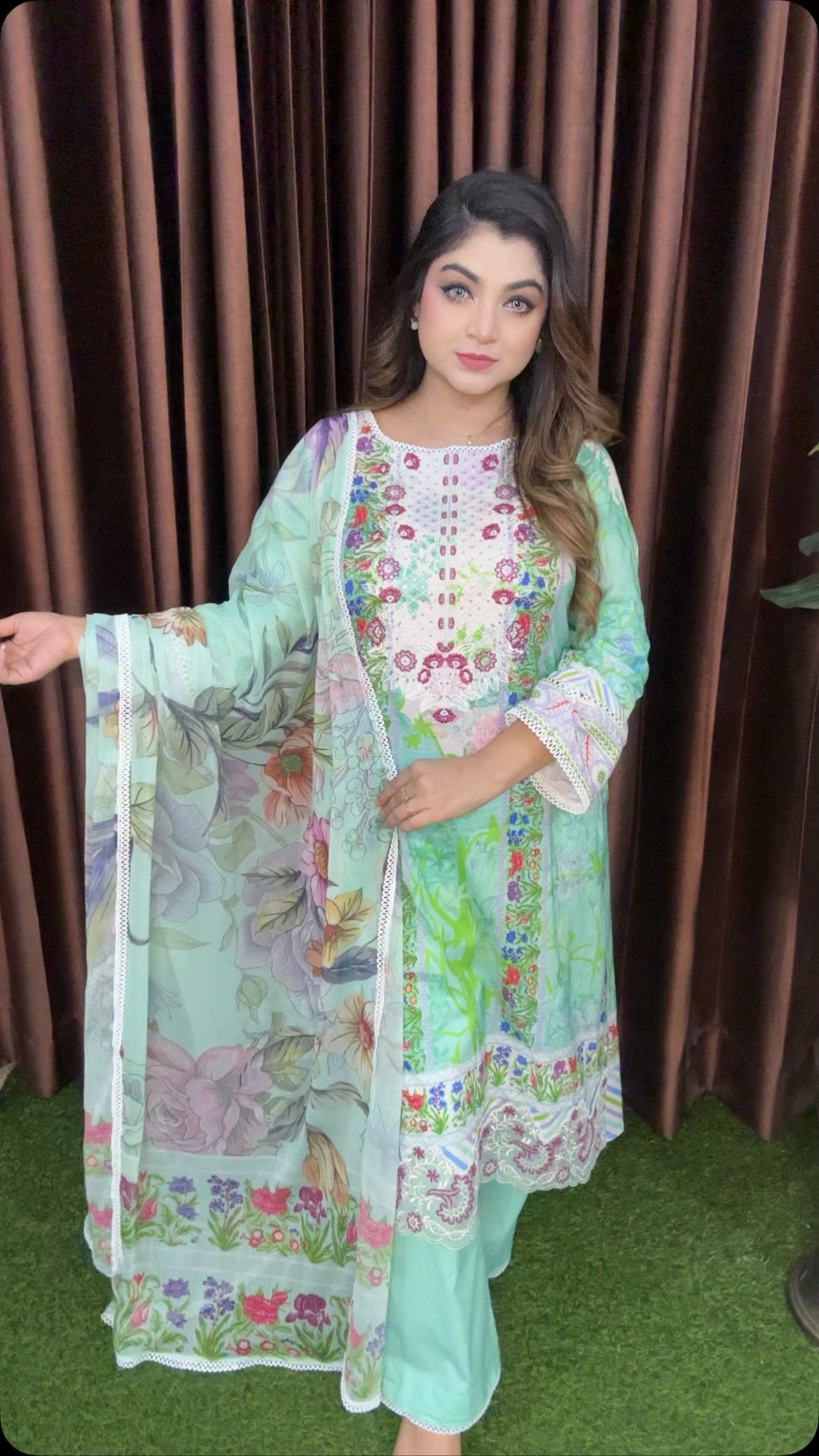 Printed Lawn Dress Set with Embroidered Neck & Daman Panel and Jorjet Dupatta