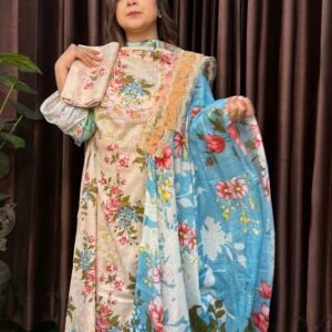 Adan Libas Inspired Unstitched 3-Piece Lawn Suit with Neck Embroidery & Sequin Work